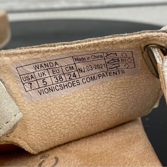 Vionic Wanda Leather T-strap Thing Sandals Beige 7 Bone Snake Embossed - Picture 12 of 12
